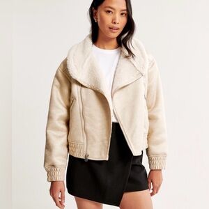 Abercrombie & Fitch Vegan Suede Sherpa-Lined Bomber Jacket